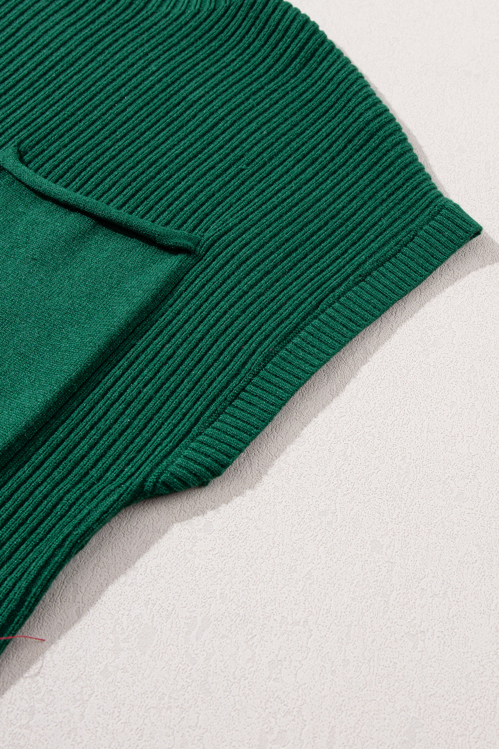 Blackish Green Patch Pocket Ribbed Knit Short Sleeve Sweater