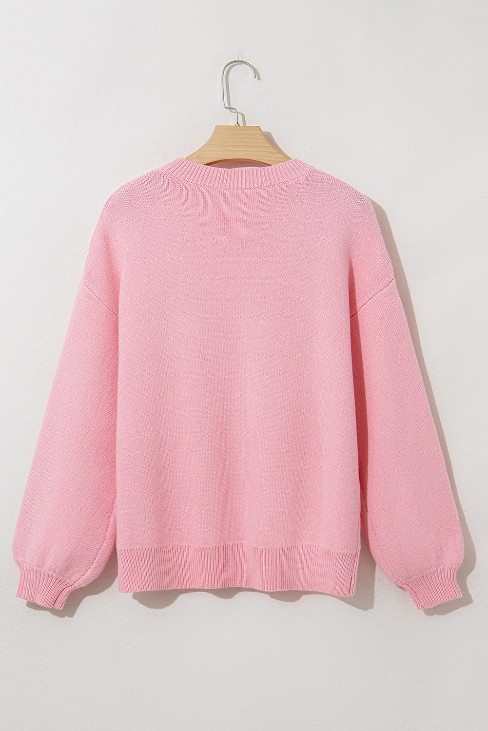 Pink Bow Graphic Drop Shoulder Round Neck Sweater