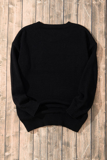 Black Holly Jolly Round Neck Casual Sweater