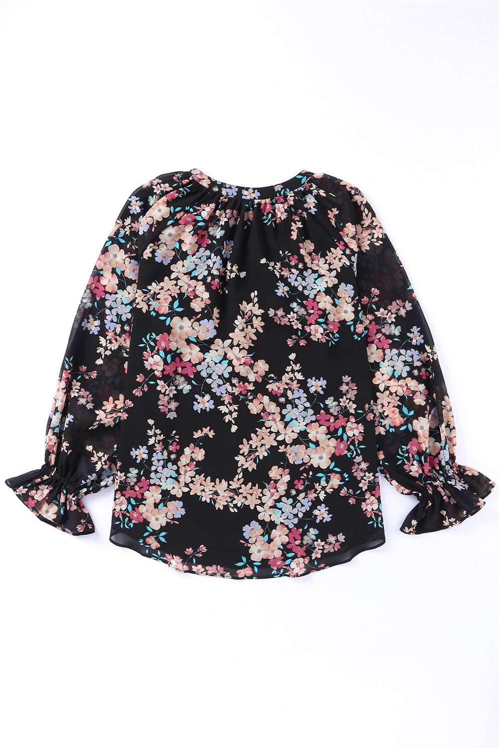 Black Wildflower Print Chiffon Blouse