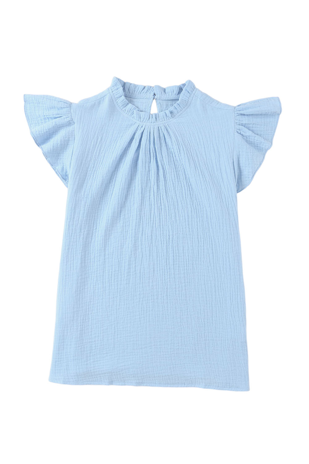 Sky Blue Flutter Sleeve Frilled Neck Textured Blouse