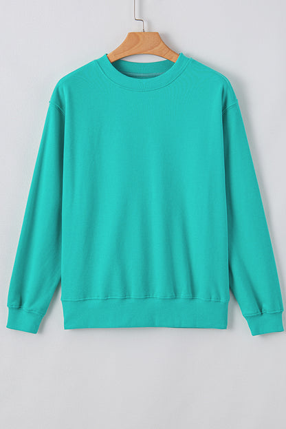 Aruba Blue Plain Drop Shoulder Crewneck Pullover Sweatshirt