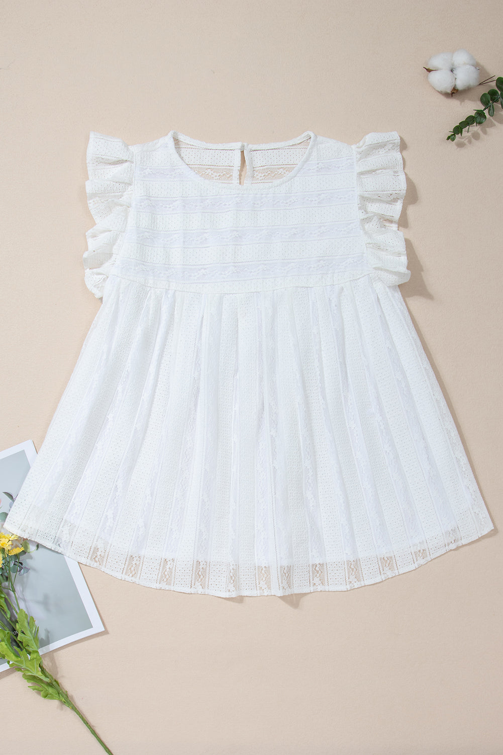 White Ruffled Lace Flowy Tank Top