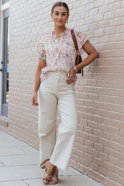 Multicolor Floral Mandarin Collar Top