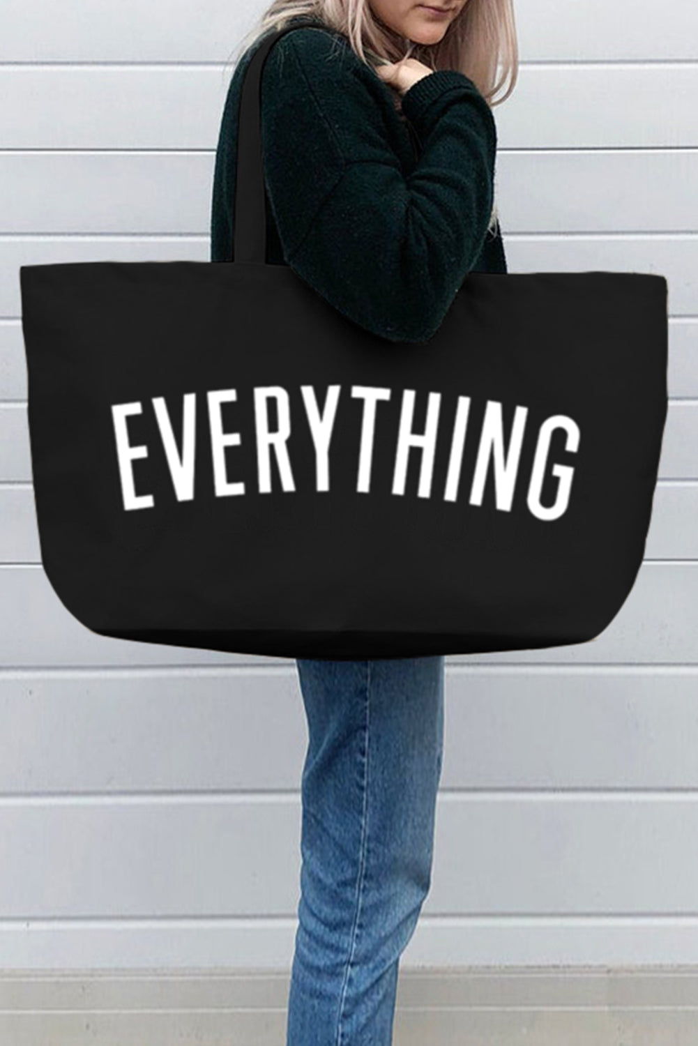 White 73*17*44cm EVERYTHING Letter Print Large Canvas Tote Bag