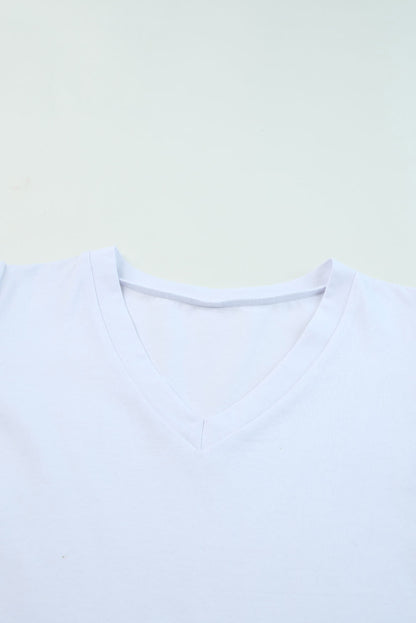 White Puff Sleeve V-Neck T-Shirt