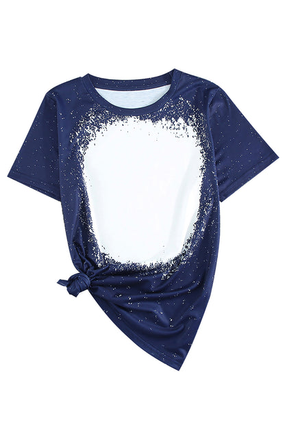 Navy Tie-dyed Round Neck Short Sleeve T-shirt