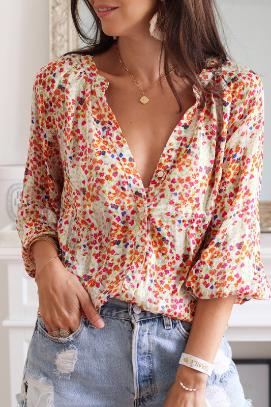 Multicolor Boho Floral Print Button Front Shirt