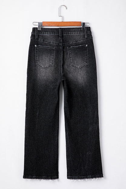 Carbon Grey Mineral Wash Raw Hem High Waist Flared Jeans