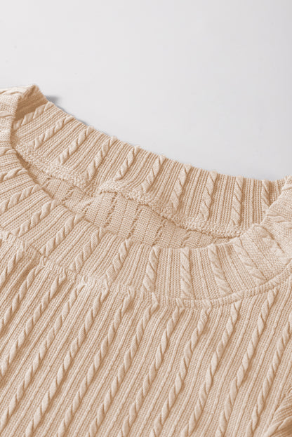 Beige Solid Color Textured Flutter Sleeve Top