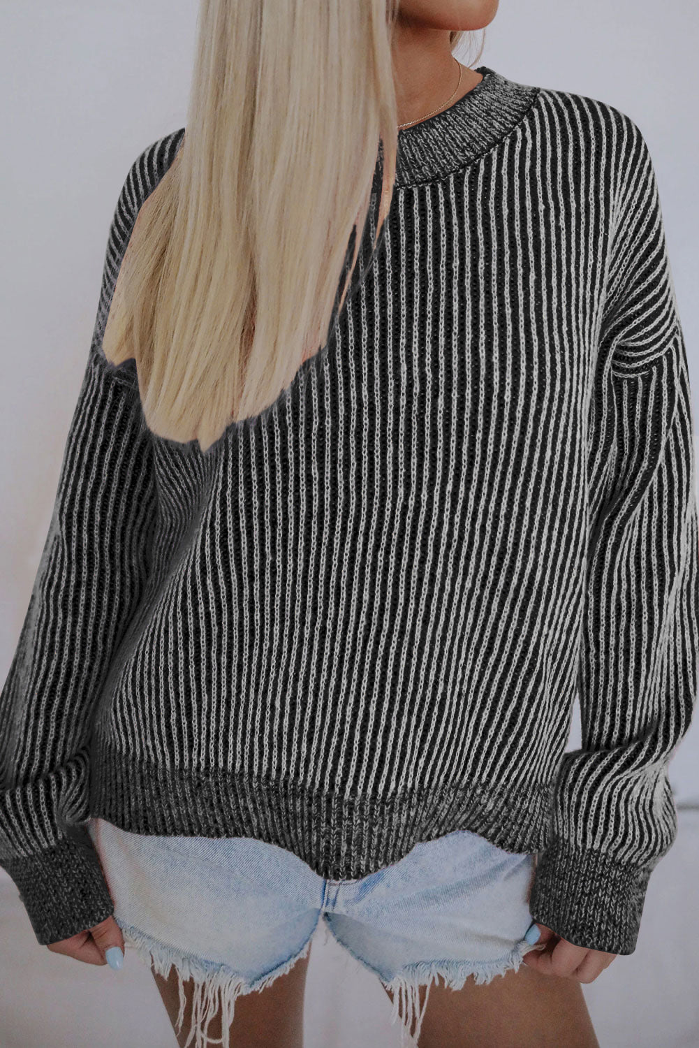 Red Casual Stripe Print Round Neck Sweater