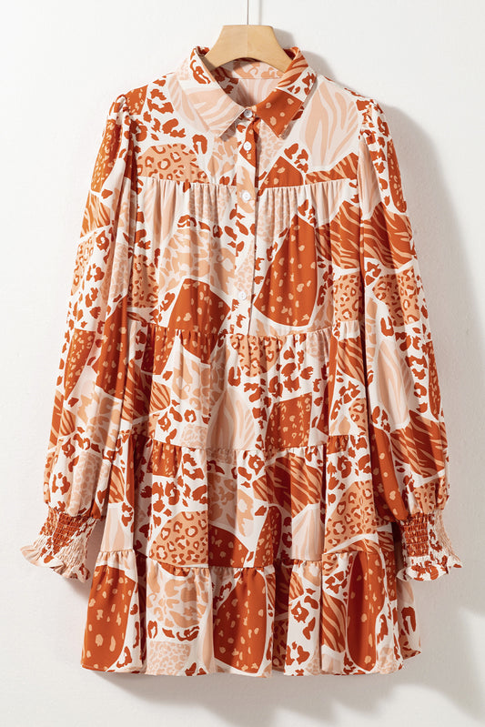 Brown Multi Pattern Swing Dress