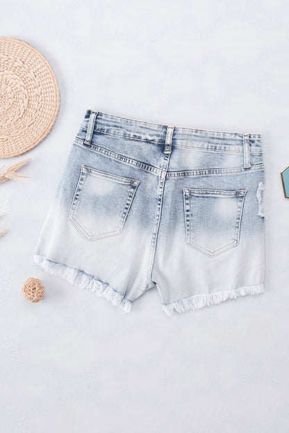 Sky Blue Bleached Wash Distressed Denim Shorts