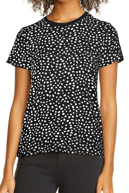 Black Cheetah Print O-neck Short Sleeve T Shirt