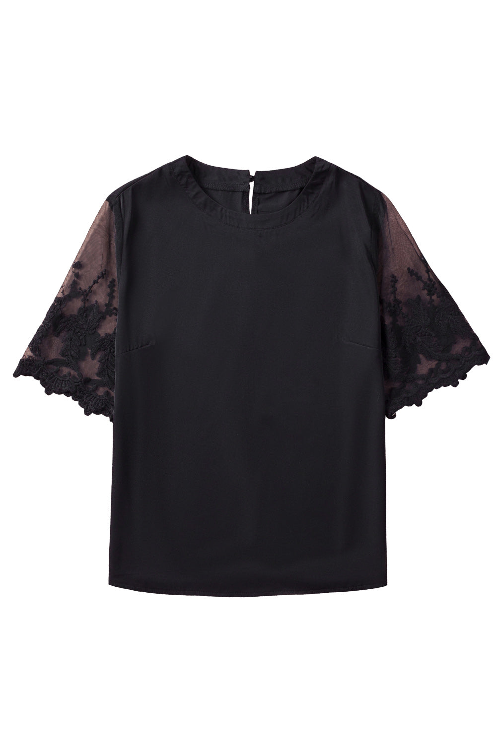 Black Floral Lace Sleeve Patchwork Top