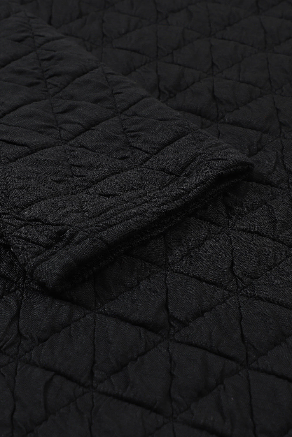 Black Solid Quilted Pullover and Pants Outfit