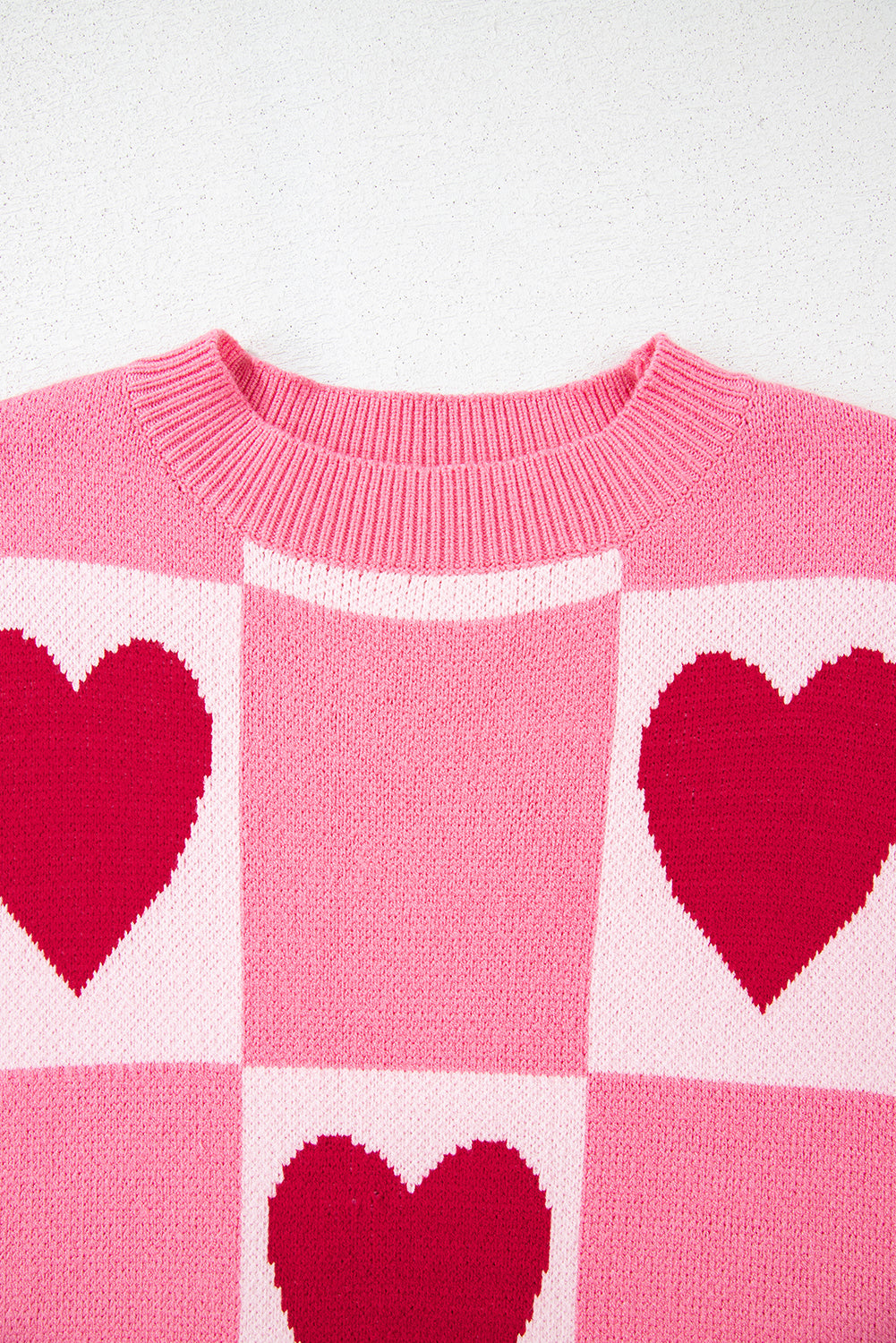 Pink Love Heart Checkered Valentine Crew Neck Sweater