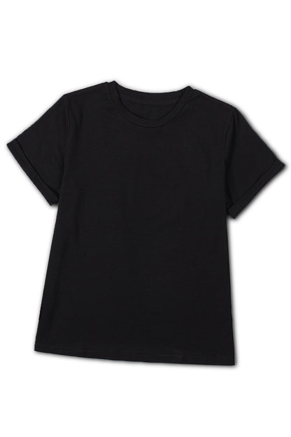 Black Solid Color Crew Neck Tee