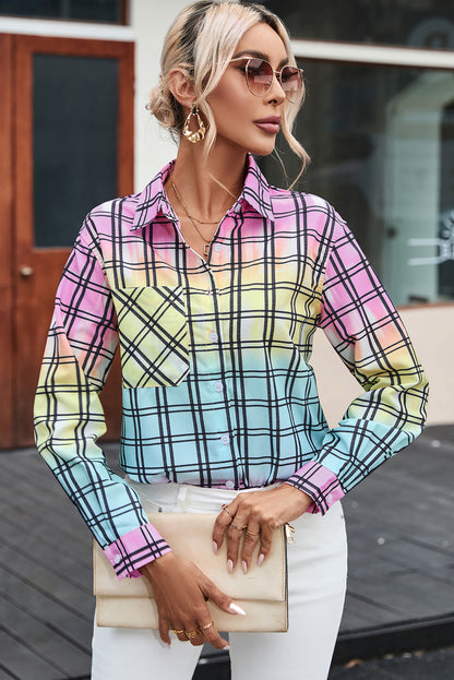 Multicolor Tie Dye Plaid Button Up Shirt