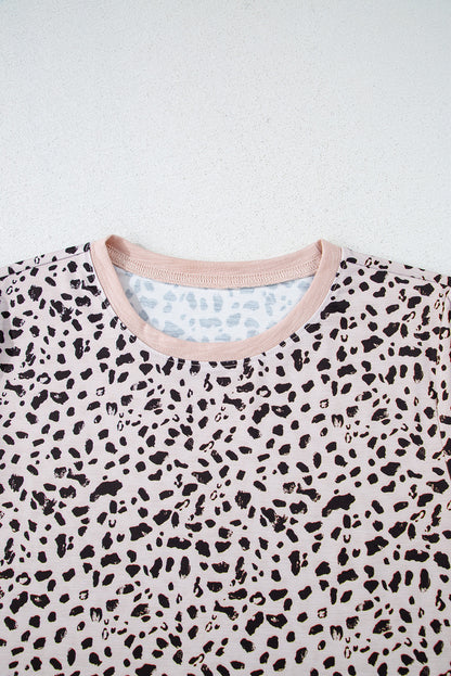 Apricot Cheetah Print O-neck Short Sleeve T Shirt