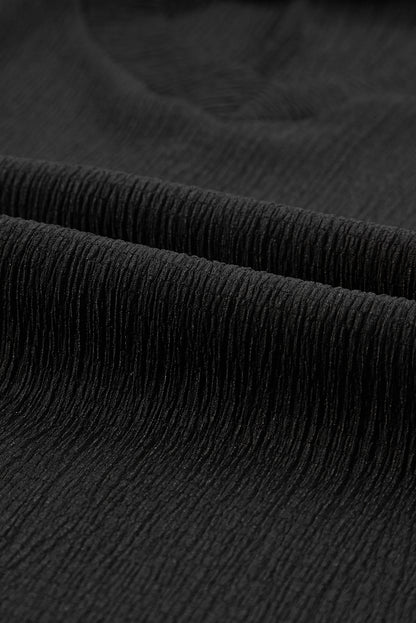 Black Crinkled V Neck Wide Sleeve T-shirt