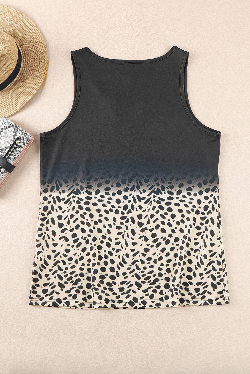 Black Gradient Leopard Split Neck Tank Top