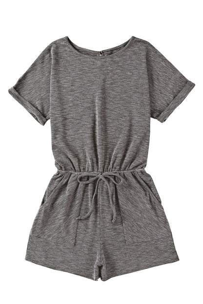 Gray Ribbed Elastic Waist Romper