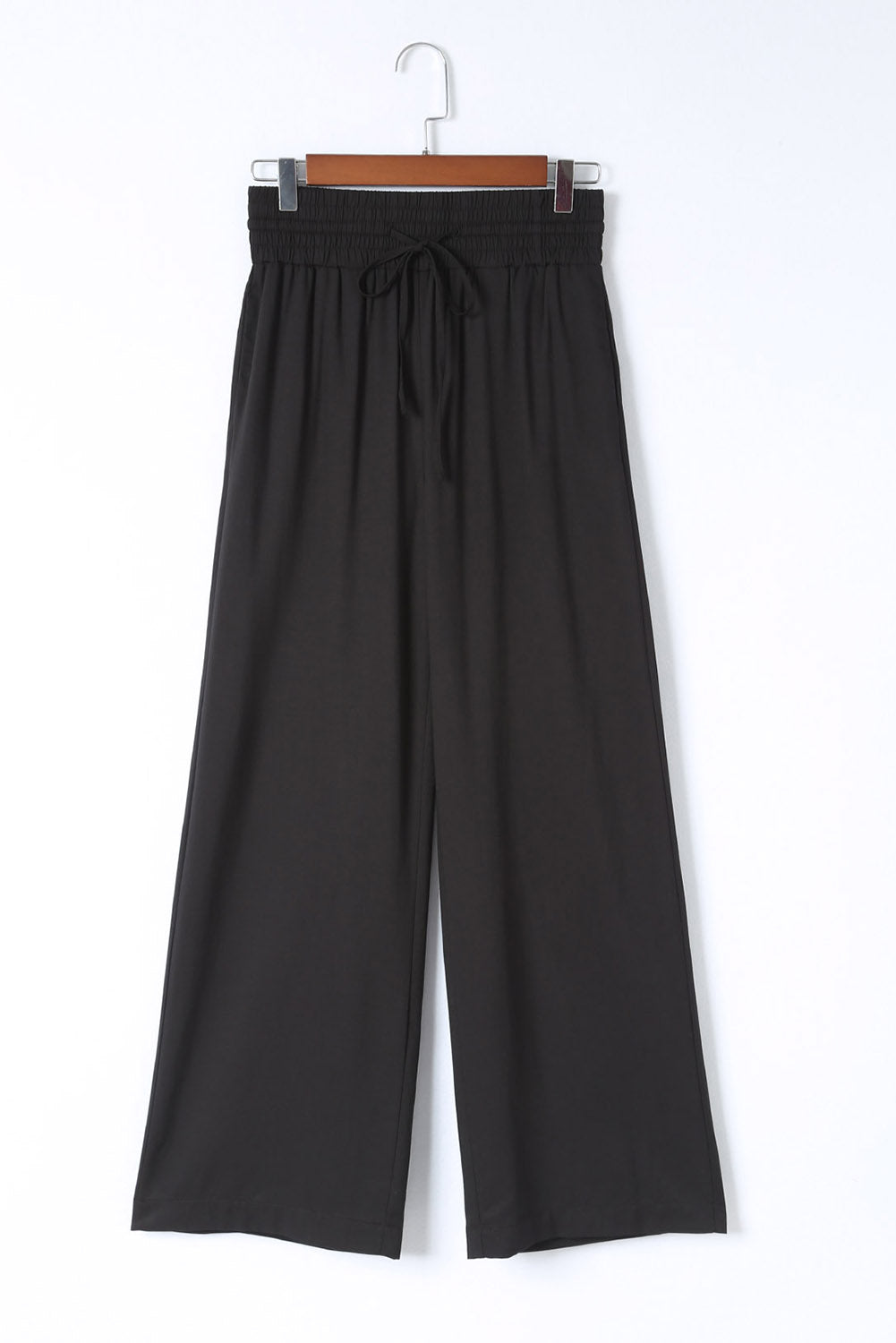 Brown Casual Drawstring Shirred Elastic Waist Wide Leg Pants