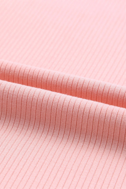 Pink Dotty Mesh Ruffle Sleeve Ribbed Knit Top