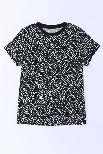 Black Cheetah Print O-neck Short Sleeve T Shirt