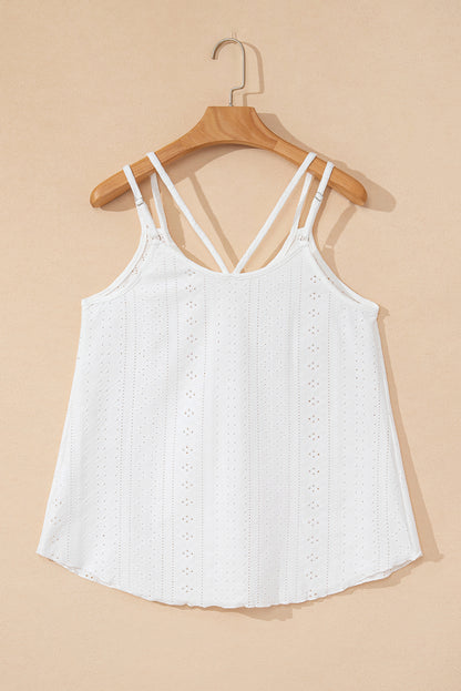 White Eyelet Strappy Scoop-Neck Tank Top