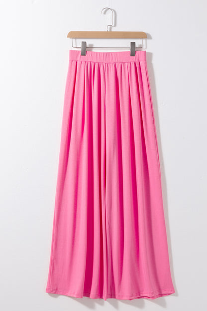 Strawberry Pink Slim Fit Crop Top and Pleated Wide Leg Pants Set