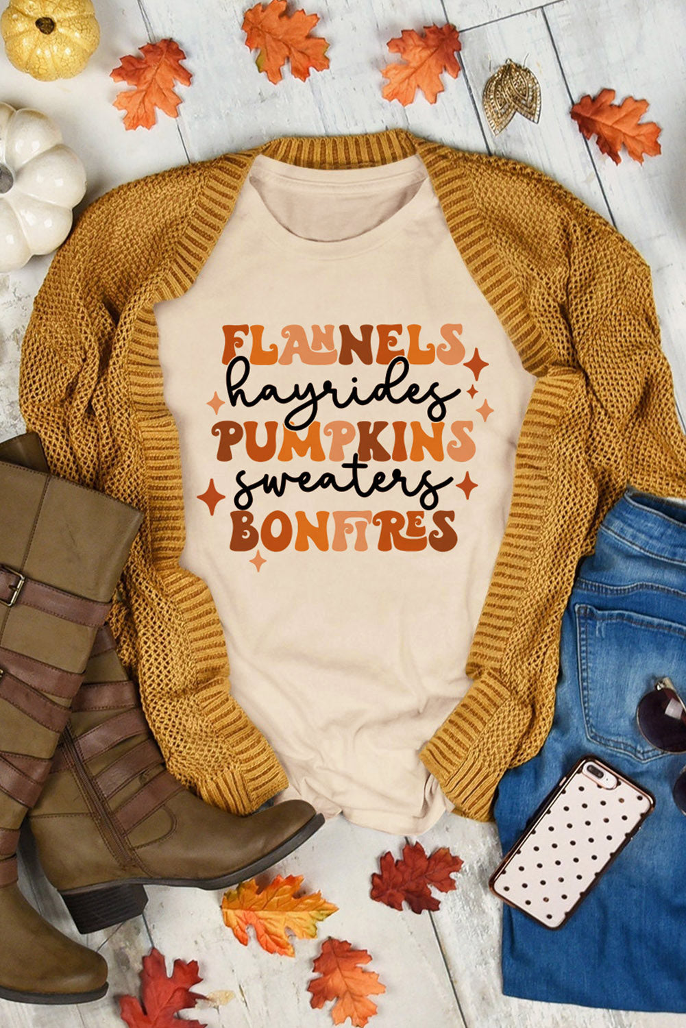 Khaki Flannels Hayrides Pumpkins Bonfires Graphic Tee