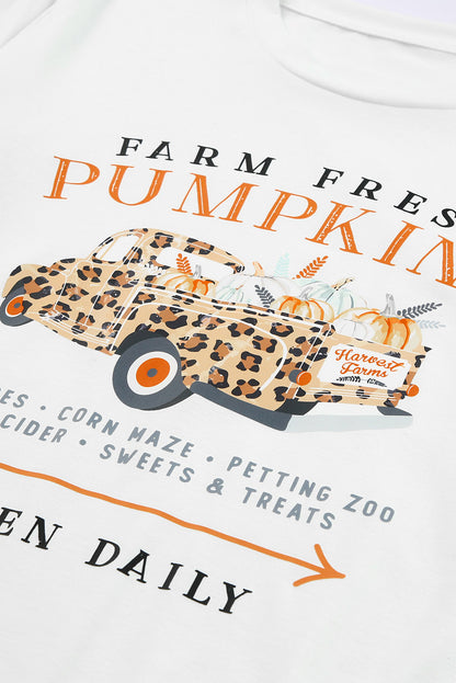 White Pumpkin Truck Graphic Short Sleeve Halloween T Shirt