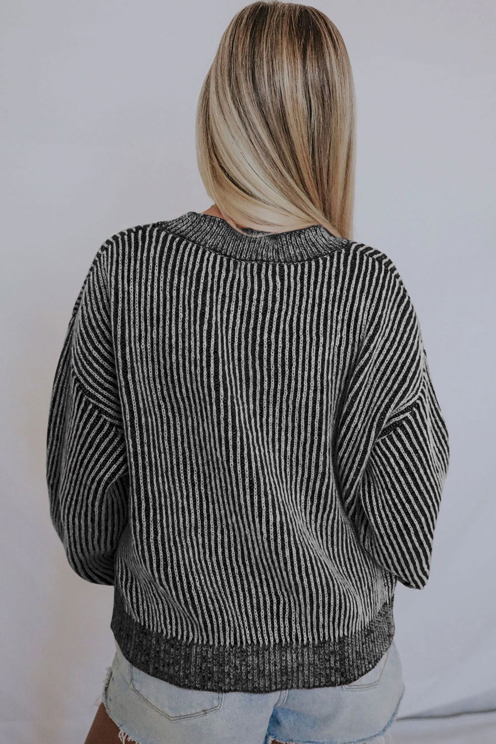 Red Casual Stripe Print Round Neck Sweater