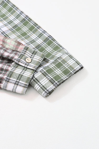 Multicolor Plaid Patchwork High Low Oversized Shirt