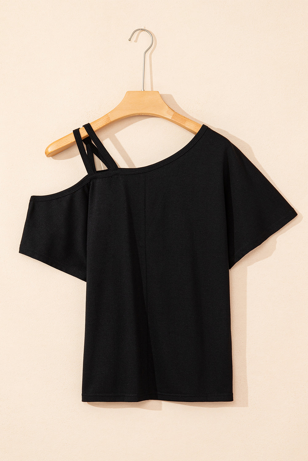 Black Asymmetric Criss Cross One Shoulder T Shirt