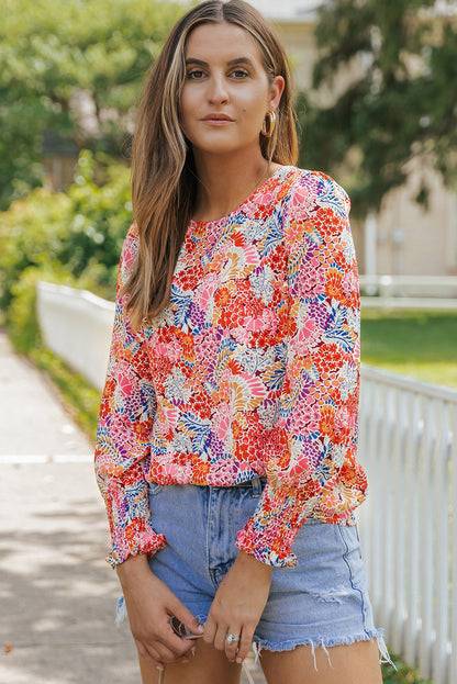 Multicolor Puff Sleeve Floral Blouse