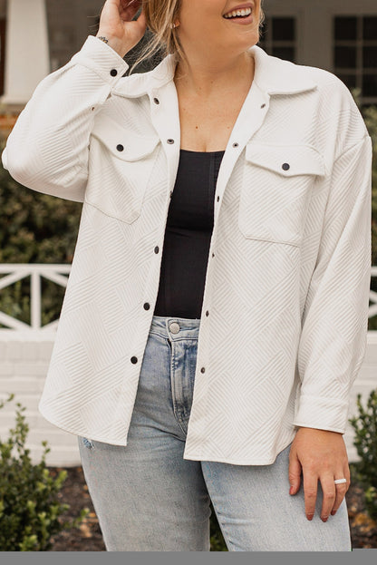 Beige Plus Size Textured Flap Pockets Jacket