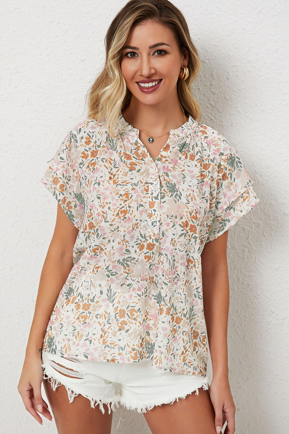 Multicolor Floral Mandarin Collar Top