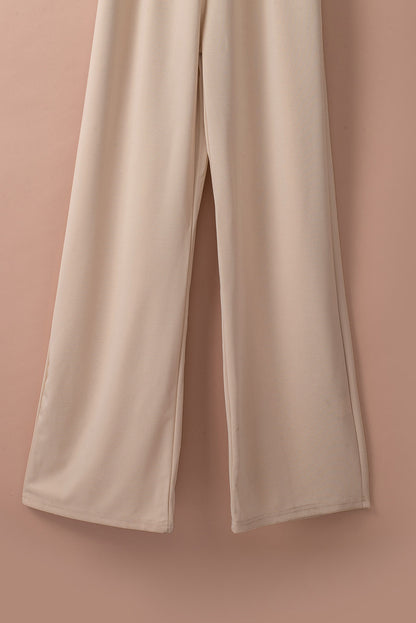 Apricot Bracelet Sleeve Waist Tie Wide Leg Jumpsuit