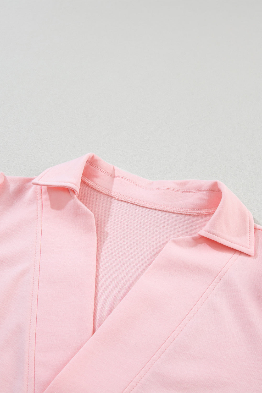 Pink Collared V Neck Puff Sleeve T-shirt