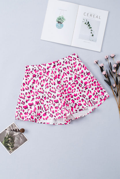 Rose Leopard Print Flutter Casual Shorts