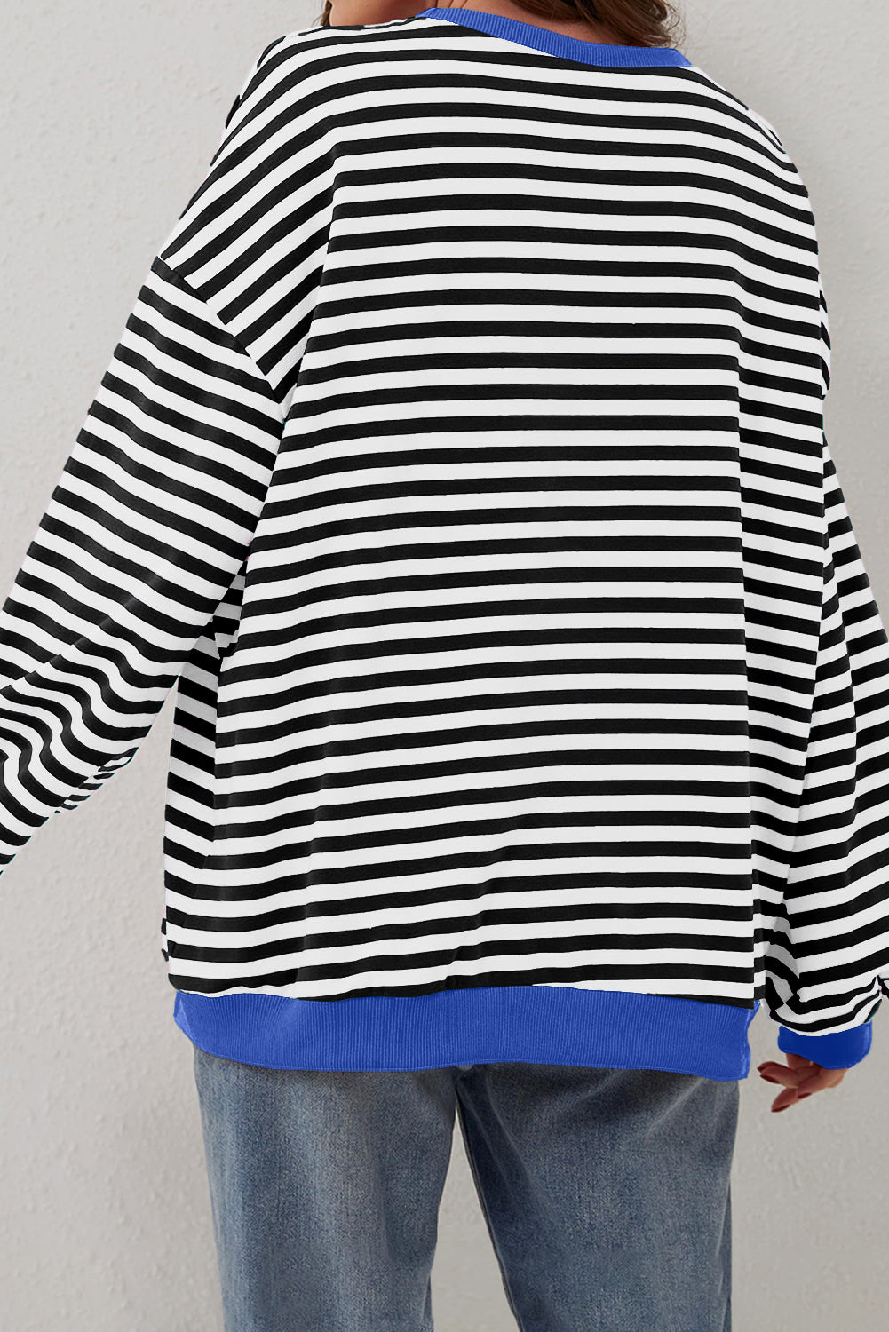 Black Stripe Oversized Contrast Trim Pullover Sweatshirt