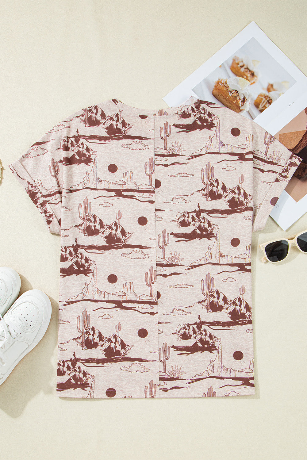 Brown Desert Sand Print Short Sleeve Knit Top