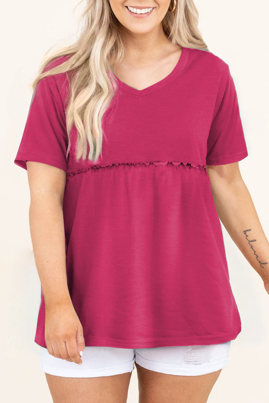 Rose Red Solid Short Sleeve Flowy Plus Size Top