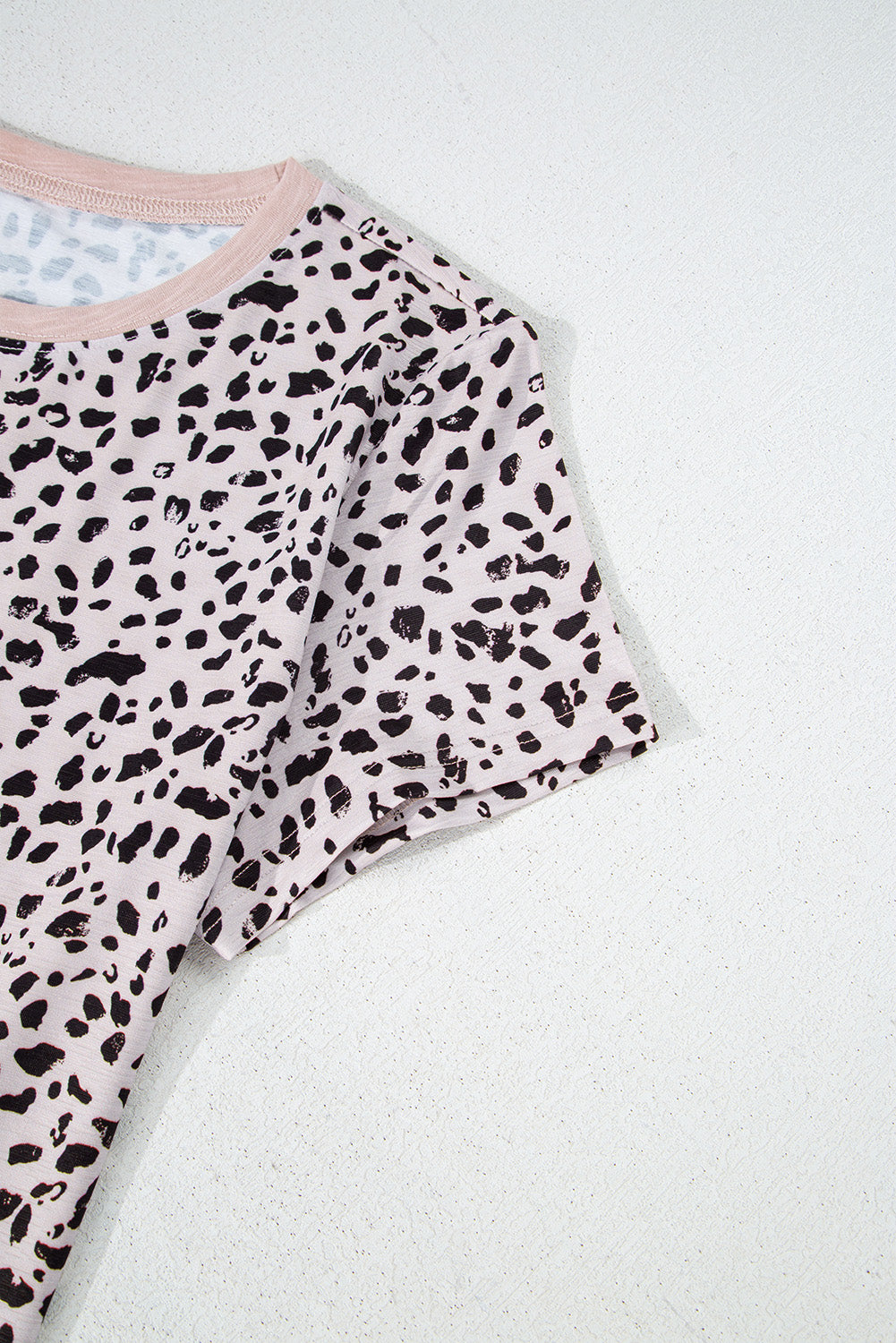 Apricot Cheetah Print O-neck Short Sleeve T Shirt