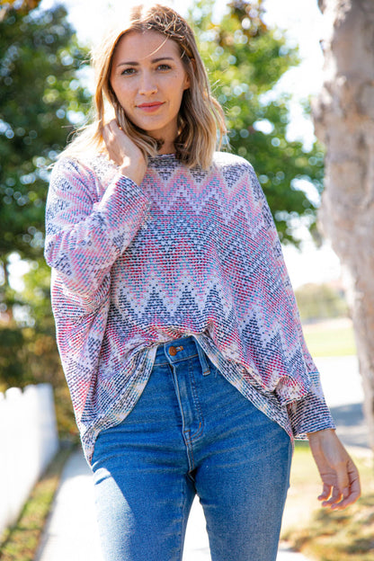 Multicolor Jacquard Chevron Slouchy Knit Top