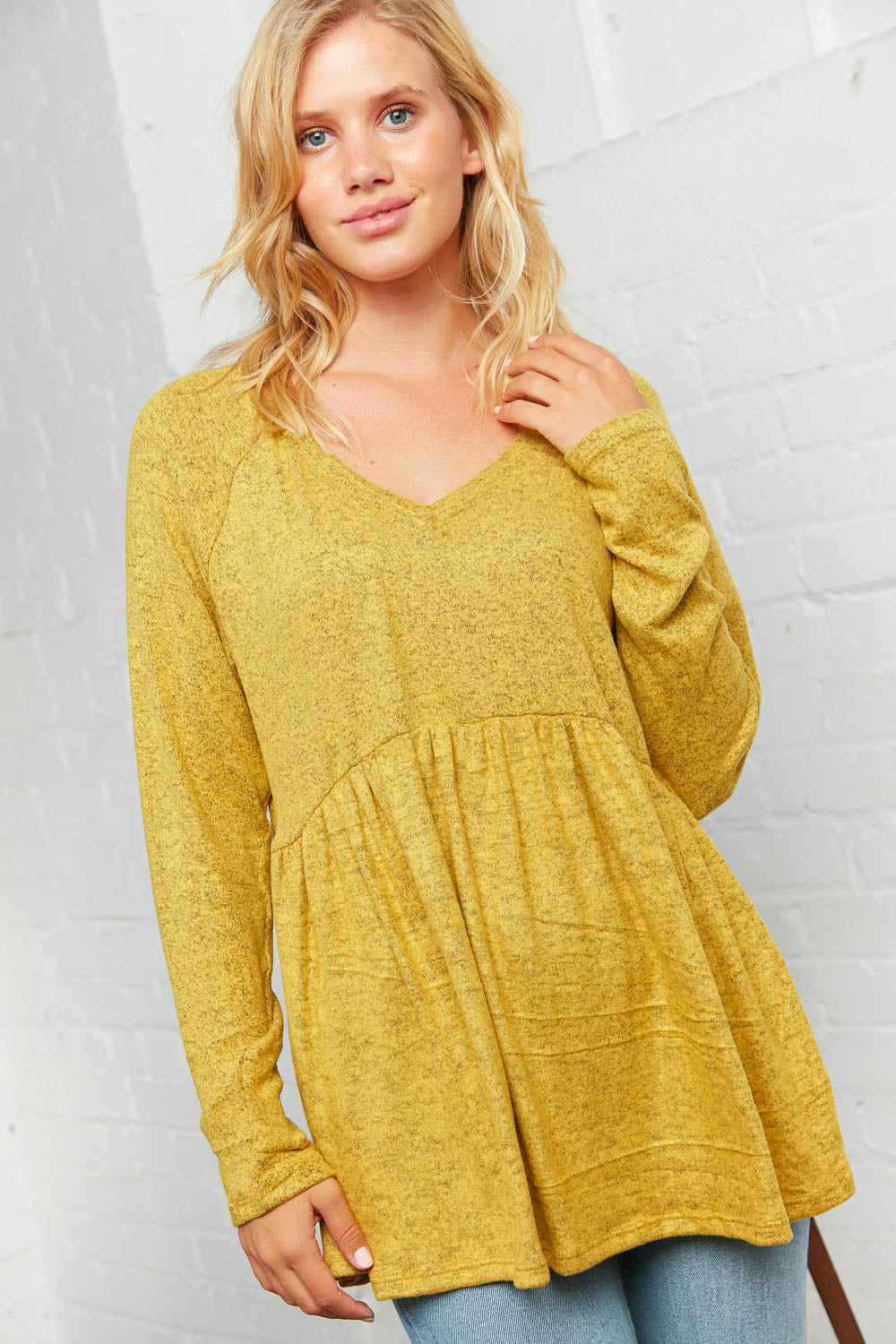 Cashmere Brushed Two Tone Hacci Babydoll Top