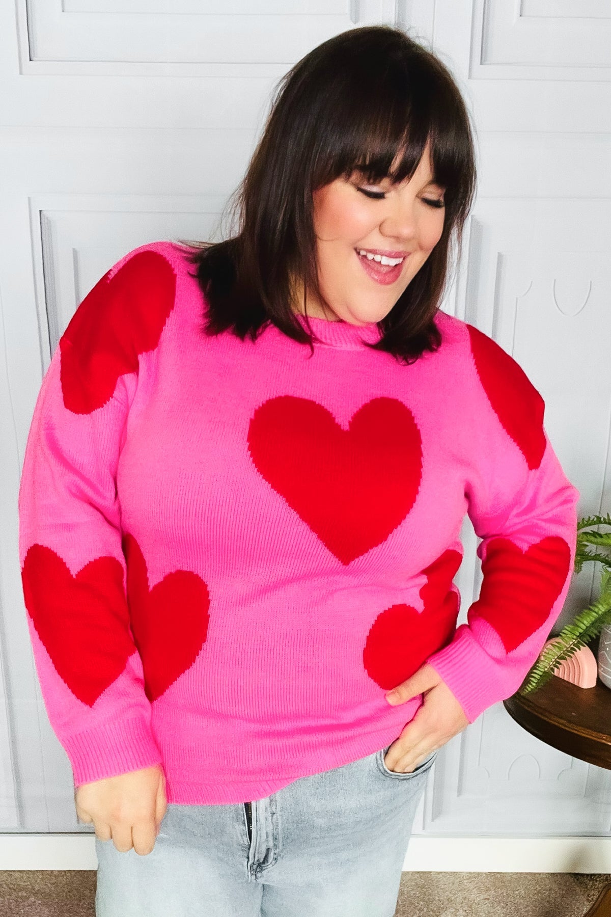 Cupid's Arrow Pink & Red Heart Jacquard Sweater